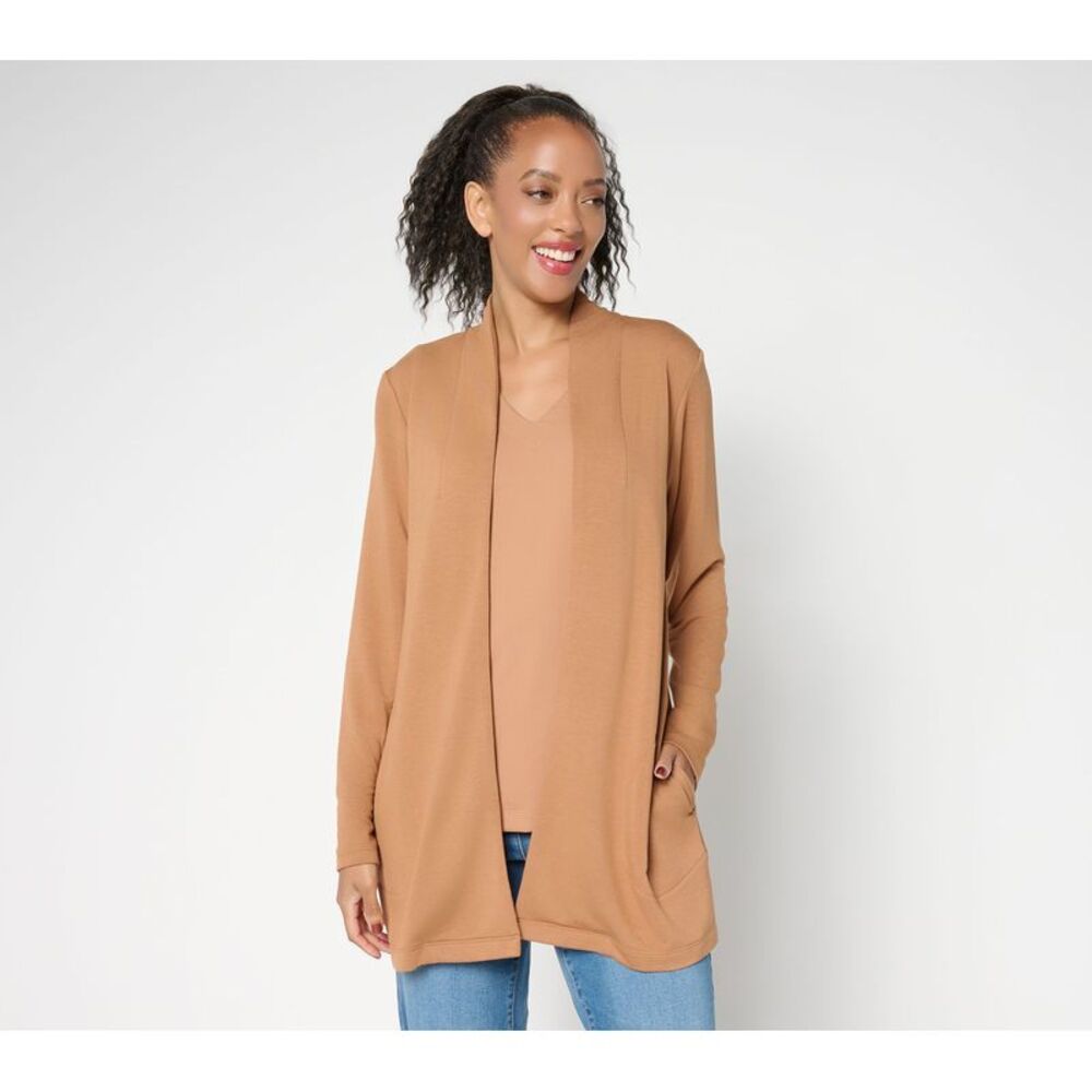 Top Knot Women's Plus Sz Sweater 1X Acquitted Knit Duster Cardigan Brown A704258
